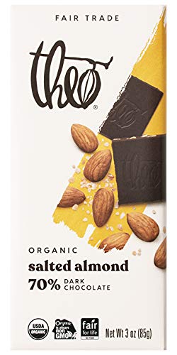 Theo Chocolate Salted Almond Organic Dark Chocolate Bar, 70% Cacao, 1 Bar | Vegan, Fair Trade