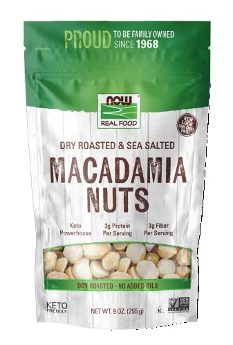NOW Foods, Macadamia Nuts, Dry Roasted with Sea Salt, Source of Fiber, Gluten-Free and Certified Non-GMO, 9-Ounce (Packaging May Vary)