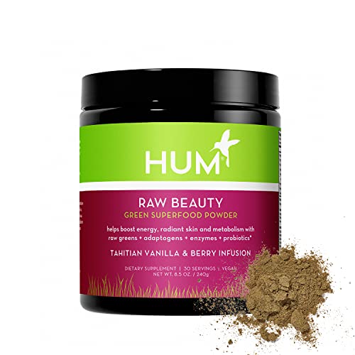 HUM Raw Beauty Greens Superfood Powder - Vegan Probiotic Powder with Adaptogens + Digestive Enzymes - Promotes Glowing Skin, Natural Energy, Healthy Metabolism - Tahitian Vanilla & Berry (30 Servings)