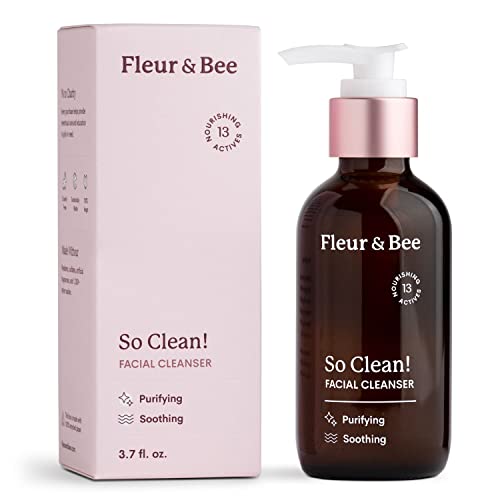 Face Wash | 100% Vegan & Cruelty Free | Non Drying, Gentle, Daily Use | Dermatologist Tested Facial Cleanser with Natural and Organic Ingredients | So Clean by Fleur & Bee (3.7 Fl Oz)