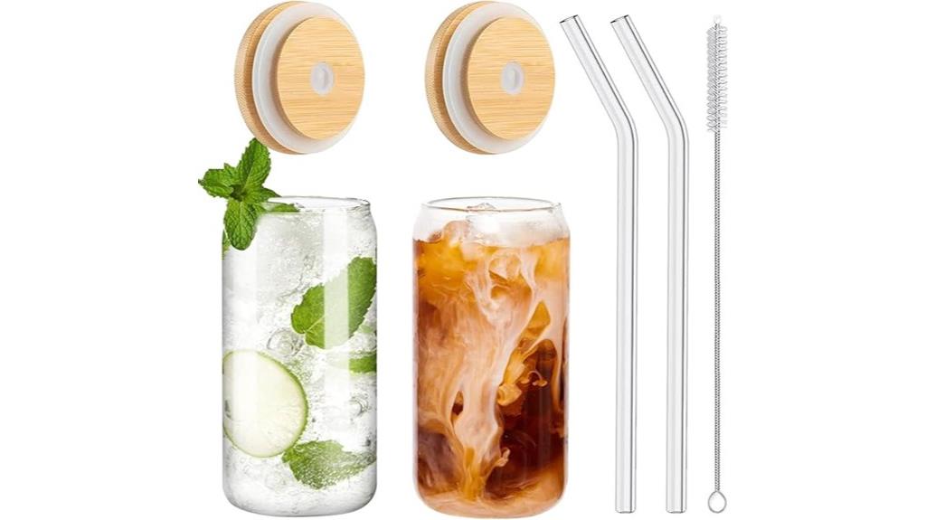 bamboo lid glass set
