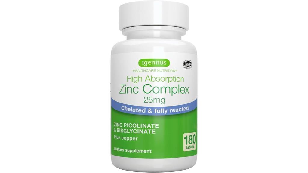 chelated zinc 25mg tablets