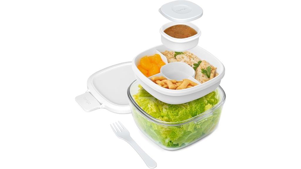 glass salad container with compartments