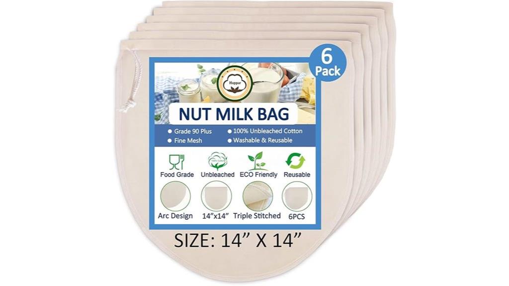 six reusable nut milk bags