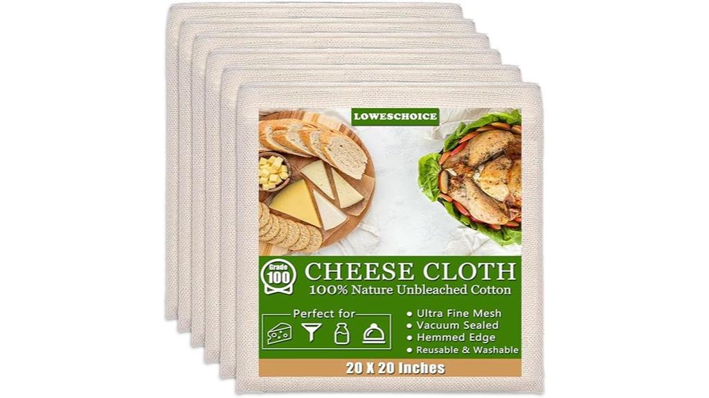 six unbleached cotton cheese cloths
