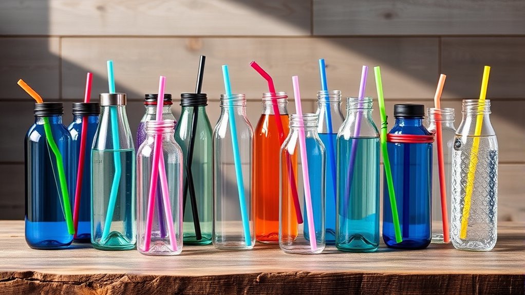 stylish glass bottles with straws