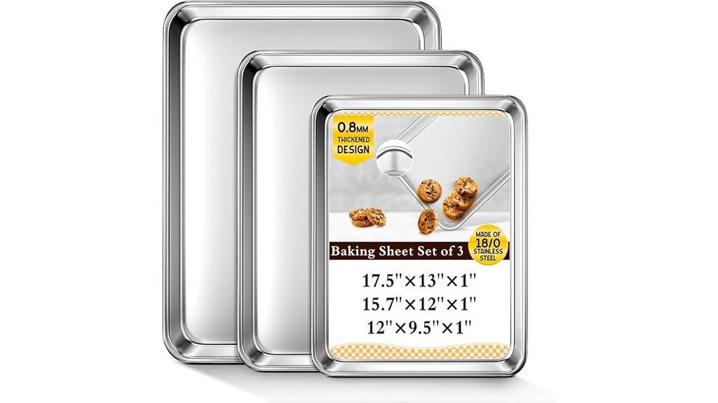 three stainless steel baking sheets