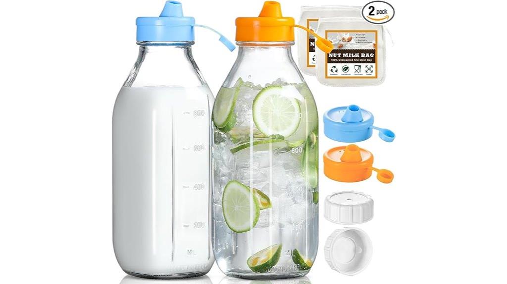 two glass milk bottles