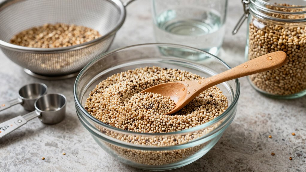 measure rinse prepare grains