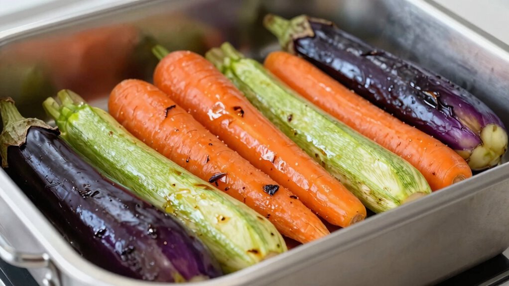 evenly spaced roasting vegetables