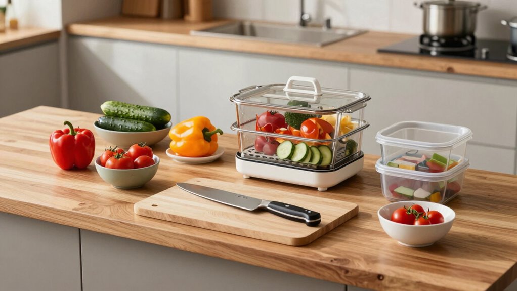 organized vegetable prep station