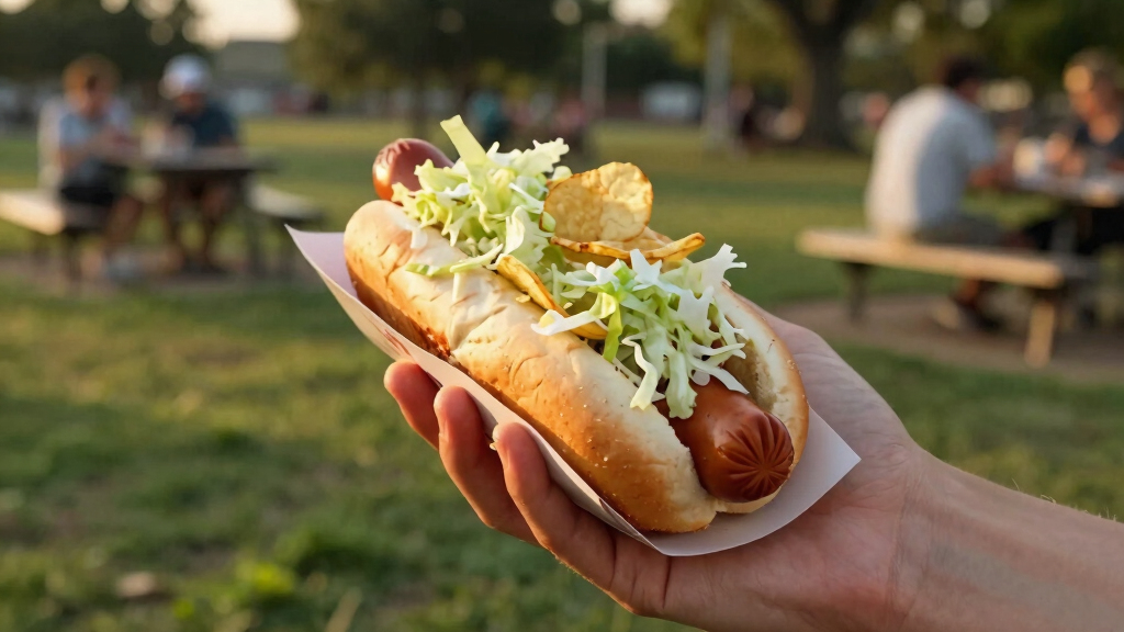 hot dogs with vinegared iceberg and potato chips